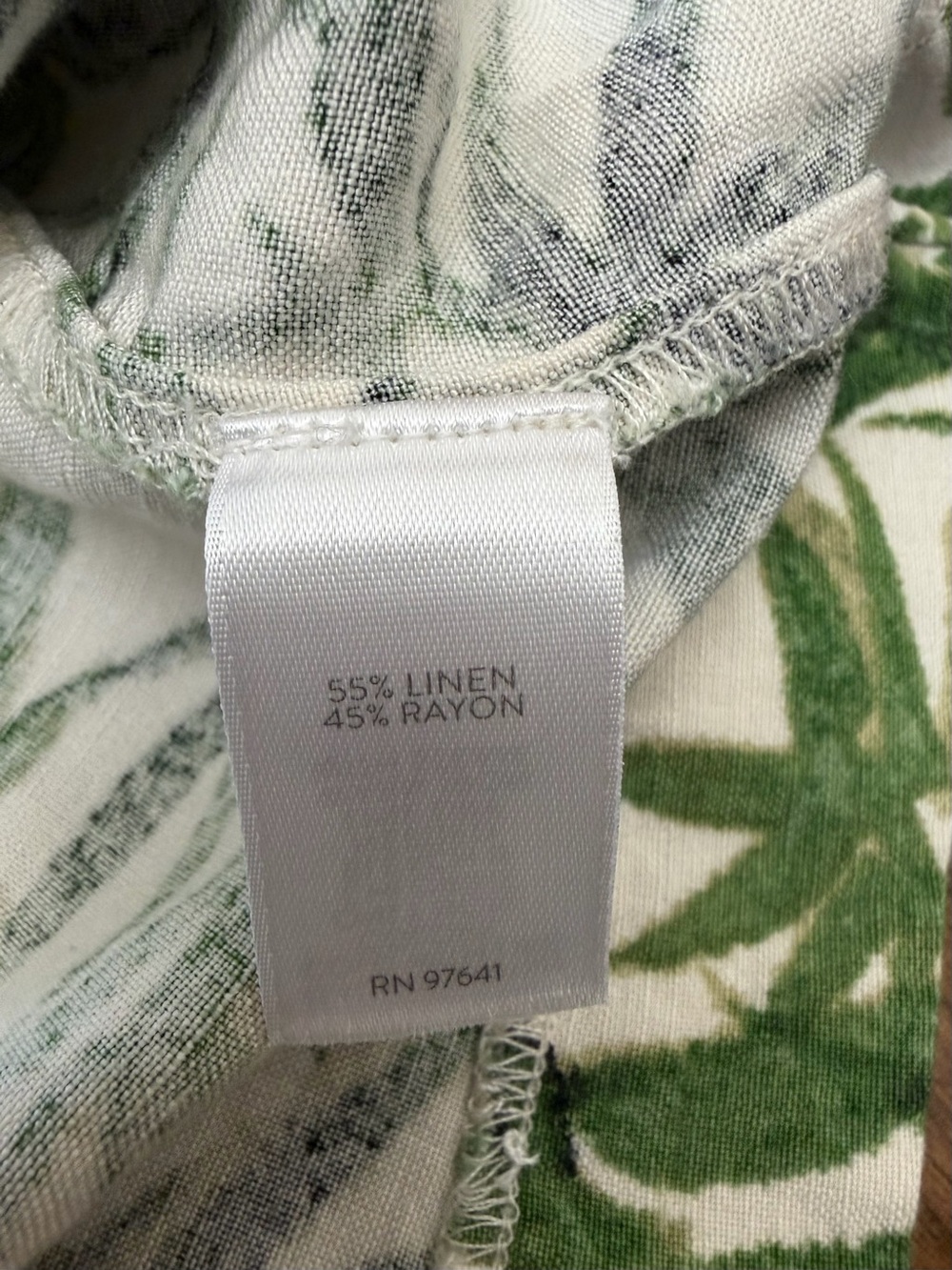 J Jill Top Green Linen Bamboo Leaf Print Tropical Botanical Coastal Beach L NWOT - Picture 7 of 10